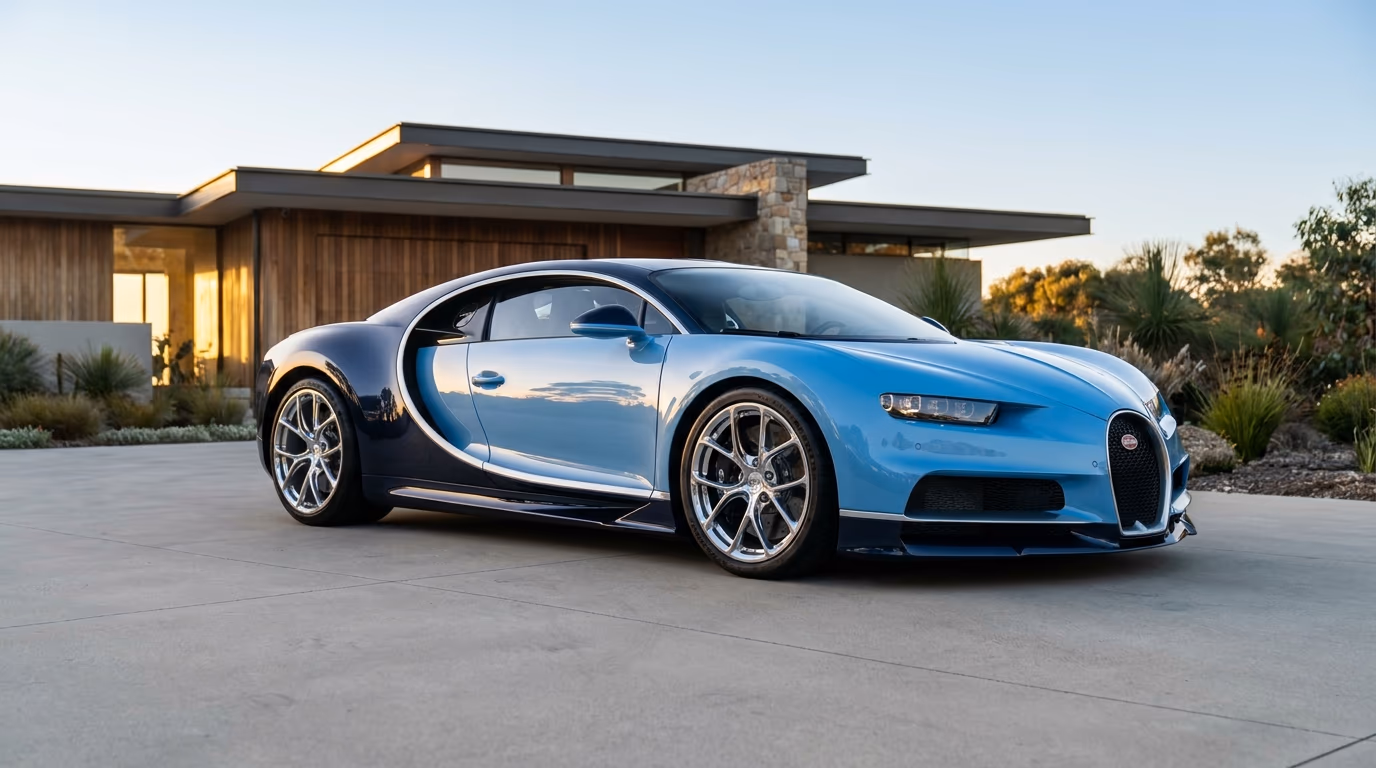 Bugatti Chiron outside a modern home