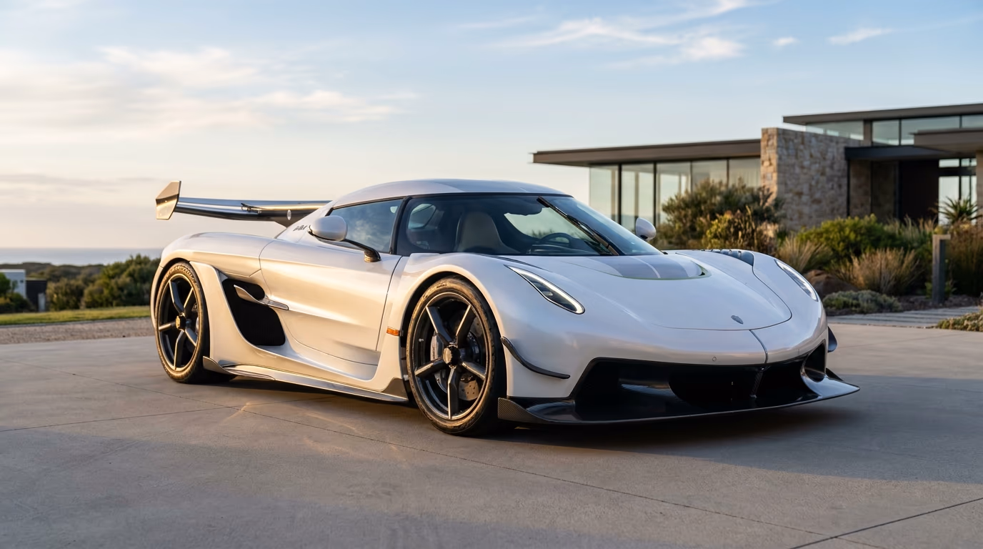 Koenigsegg Jesko outside a modern home